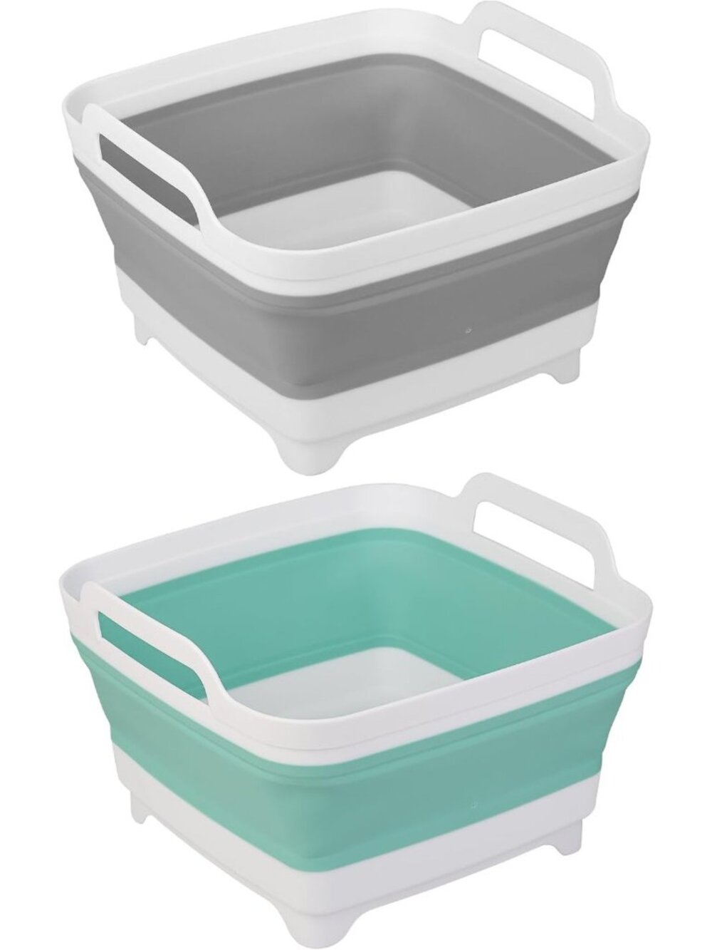 2 Pack Collapsible Dishpan & Wash Basin Set - 2.4Gal with Draining Plug